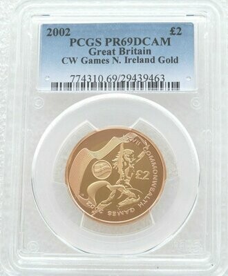 2002 Commonwealth Games Northern Ireland £2 Gold Proof Coin PCGS PR69 DCAM