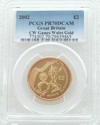 2002 Commonwealth Games Wales £2 Gold Proof Coin PCGS PR70 DCAM