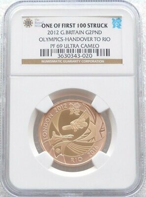 2012 London Olympic Games Handover to Rio £2 Gold Proof Coin NGC PF69 UC