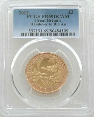 2012 London Olympic Games Handover to Rio £2 Gold Proof Coin PCGS PR69 DCAM