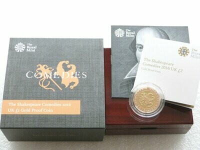 2016 William Shakespeare Comedies £2 Gold Proof Coin Box Coa - Mintage 152