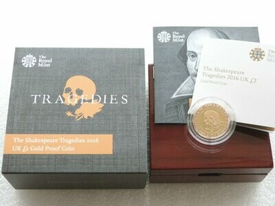 2016 William Shakespeare Tragedies £2 Gold Proof Coin Box Coa - Mintage 209