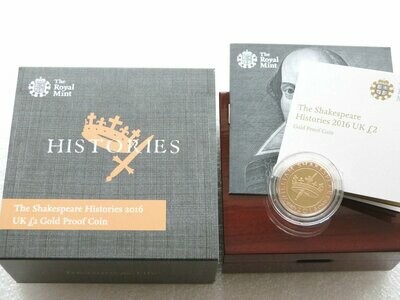 2016 William Shakespeare Histories £2 Gold Proof Coin Box Coa - Mintage 156