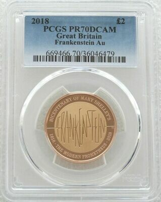 2018 Mary Shelley Frankenstein £2 Gold Proof Coin PCGS PR70 DCAM