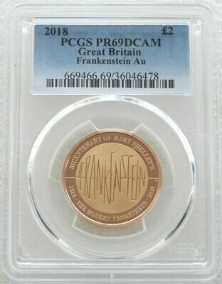 2018 Mary Shelley Frankenstein £2 Gold Proof Coin PCGS PR69 DCAM