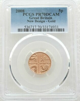 2008 Royal Shield of Arms 5p Gold Proof Coin PCGS PR70 DCAM