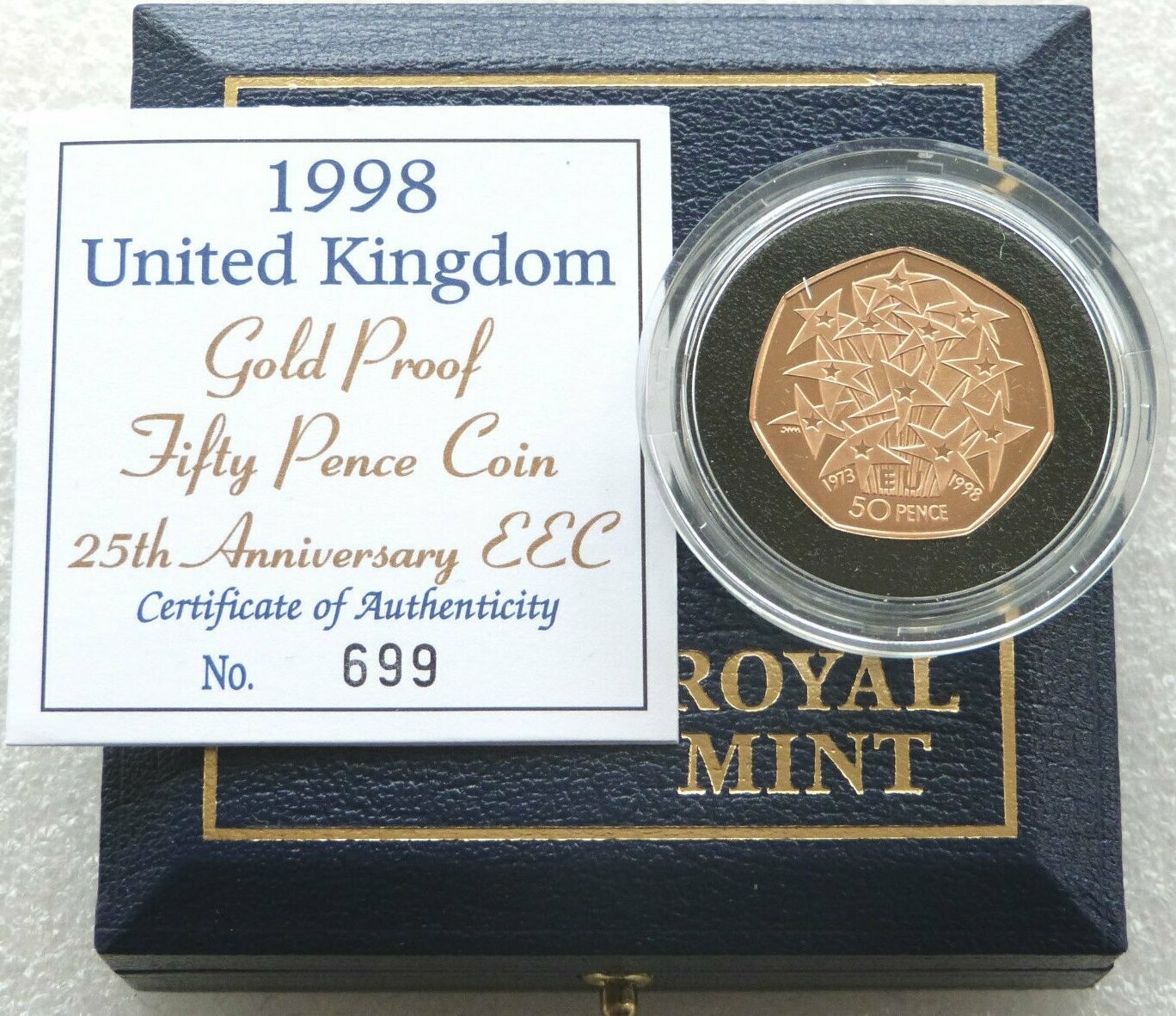 1998 EEC Membership 50p Gold Proof Coin Box Coa 1998-eec-membership-50p-gold-proof-coin-box-coa