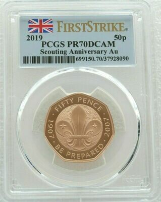 2019 Scout Movement 50p Gold Proof Coin PCGS PR70 DCAM First Strike