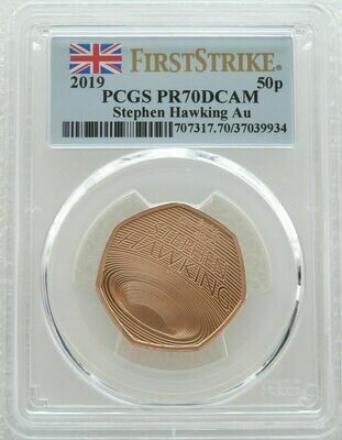 2019 Stephen Hawking 50p Gold Proof Coin PCGS PR70 DCAM First Strike