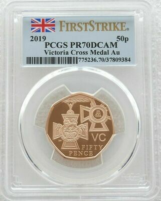 2019 Victoria Cross Award 50p Gold Proof Coin PCGS PR70 DCAM First Strike