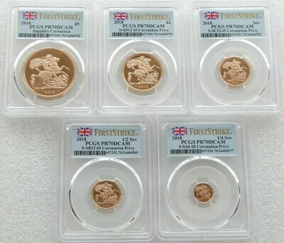 2018 Sapphire Coronation Sovereign Gold Proof 5 Coin Set PCGS PR70 DCAM First Strike