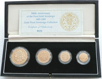 1989 Tudor Rose Gold Proof Sovereign 4 Coin Set Box Coa