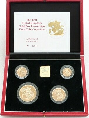 1991 Sovereign Gold Proof 4 Coin Set Box Coa