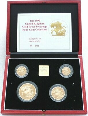 1992 Sovereign Gold Proof 4 Coin Set Box Coa