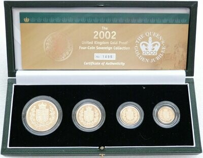 2002 Golden Jubilee Sovereign Gold Proof 4 Coin Set Box Coa