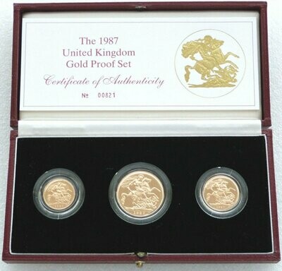 1987 Sovereign Gold Proof 3 Coin Set Box Coa