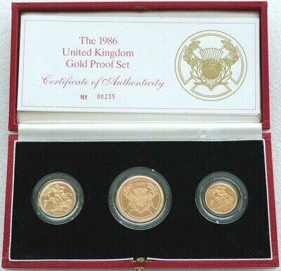 1986 Sovereign Gold Proof 3 Coin Set Box Coa