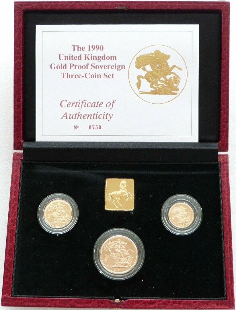 1990 Sovereign Gold Proof 3 Coin Set Box Coa