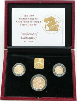 1990 Sovereign Gold Proof 3 Coin Set Box Coa