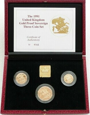 1991 Sovereign Gold Proof 3 Coin Set Box Coa