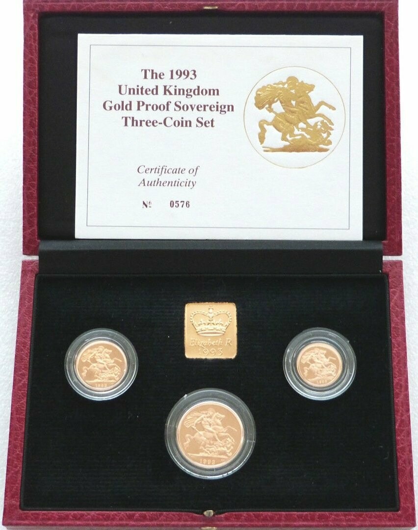 1993 Sovereign Gold Proof 3 Coin Set Box Coa