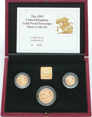 1993 Sovereign Gold Proof 3 Coin Set Box Coa