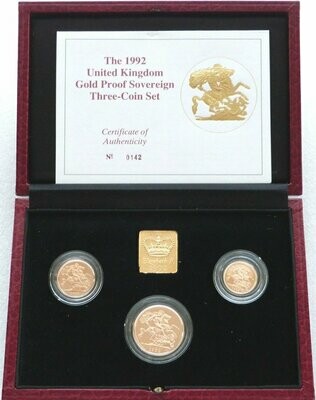 1992 Sovereign Gold Proof 3 Coin Set Box Coa