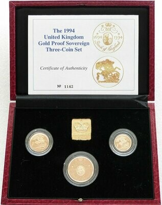 1994 Sovereign Gold Proof 3 Coin Set Box Coa
