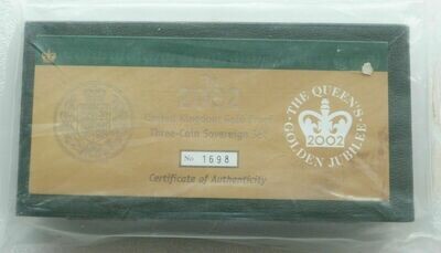 2002 Golden Jubilee Sovereign Gold Proof 3 Coin Set Box Coa Sealed