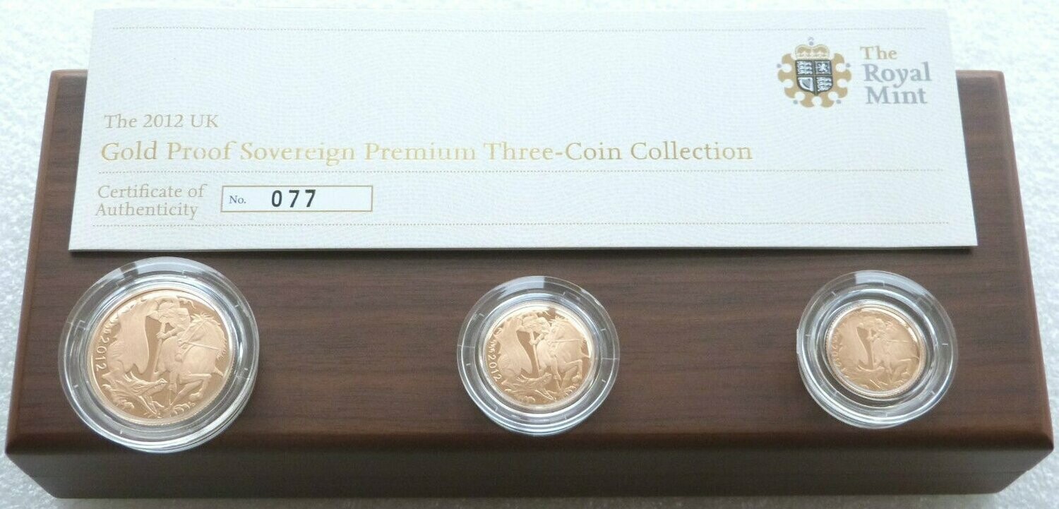 2012 Diamond Jubilee Premium Sovereign Gold Proof 3 Coin Set Box Coa - Mintage 340