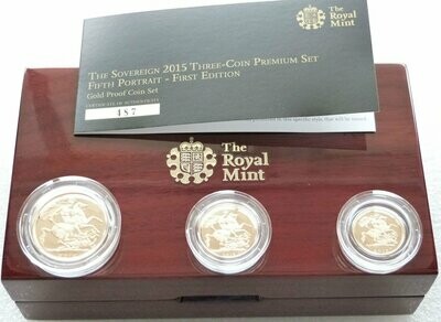 2015 Premium Sovereign Gold Proof 3 Coin Set Box Coa - Fifth Portrait Jody Clark