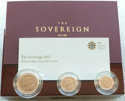 2017 Pistrucci Premium Sovereign Gold Proof 3 Coin Set Box Coa