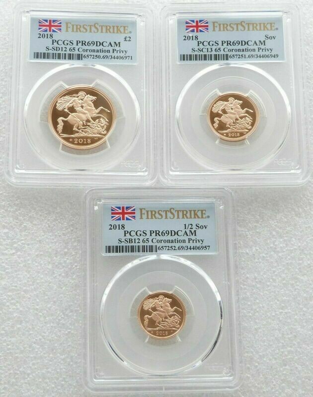 2018 Sapphire Coronation Premium Sovereign Gold Proof 3 Coin Set PCGS PR69 DCAM First Strike