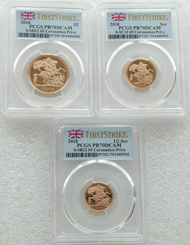 2018 Sapphire Coronation Premium Sovereign Gold Proof 3 Coin Set PCGS PR70 DCAM First Strike