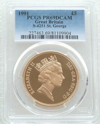 1991 St George and the Dragon £5 Sovereign Gold Proof Coin PCGS PR69 DCAM
