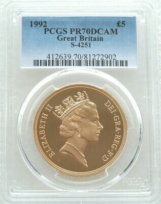 1992 St George and the Dragon £5 Sovereign Gold Proof Coin PCGS PR70 DCAM