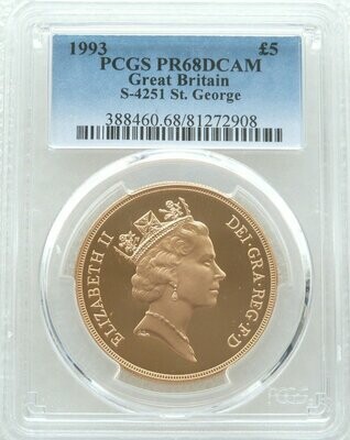 1993 St George and the Dragon £5 Sovereign Gold Proof Coin PCGS PR68 DCAM