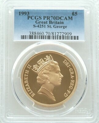 1993 St George and the Dragon £5 Sovereign Gold Proof Coin PCGS PR70 DCAM