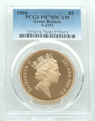 1994 St George and the Dragon £5 Sovereign Gold Proof Coin PCGS PR70 DCAM