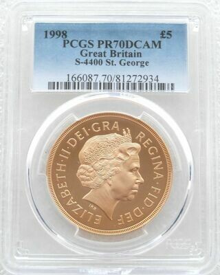 1998 St George and the Dragon £5 Sovereign Gold Proof Coin PCGS PR70 DCAM