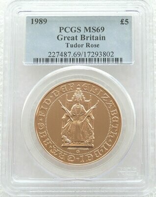 1989-U Tudor Rose £5 Sovereign Gold Coin PCGS MS69