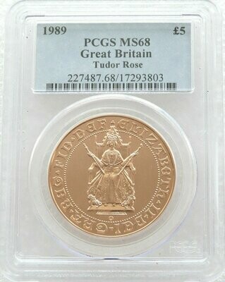 1989-U Tudor Rose £5 Sovereign Gold Coin PCGS MS68