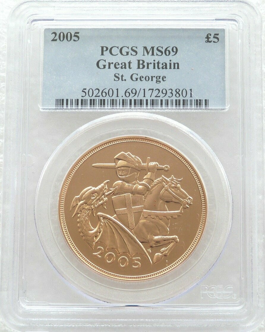 2005 St George and the Dragon £5 Sovereign Gold Coin PCGS MS69 - Timothy Noad