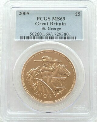 2005 St George and the Dragon £5 Sovereign Gold Coin PCGS MS69 - Timothy Noad