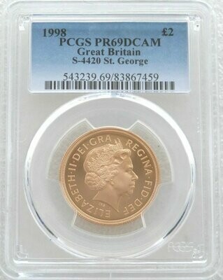 1998 St George and the Dragon £2 Double Sovereign Gold Proof Coin PCGS PR69 DCAM