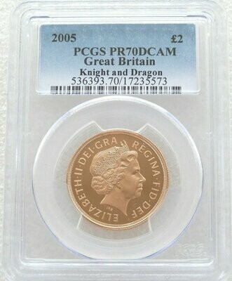2005 St George and the Dragon £2 Double Sovereign Gold Proof Coin PCGS PR70 DCAM