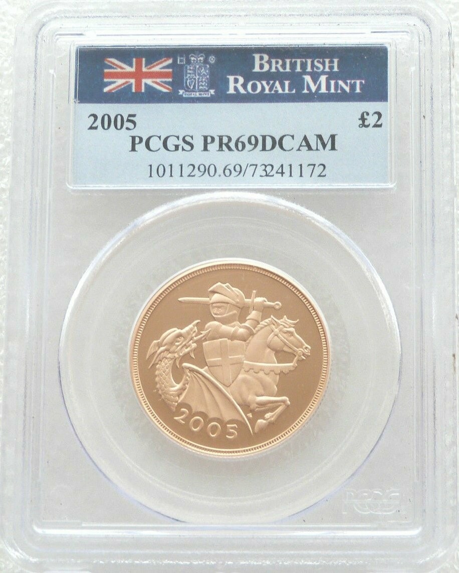 2005 St George and the Dragon £2 Double Sovereign Gold Proof Coin PCGS PR69 DCAM