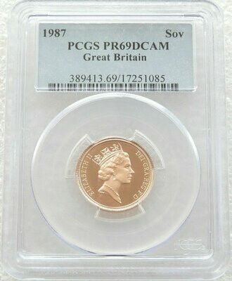 1987 St George and the Dragon Full Sovereign Gold Proof Coin PCGS PR69 DCAM