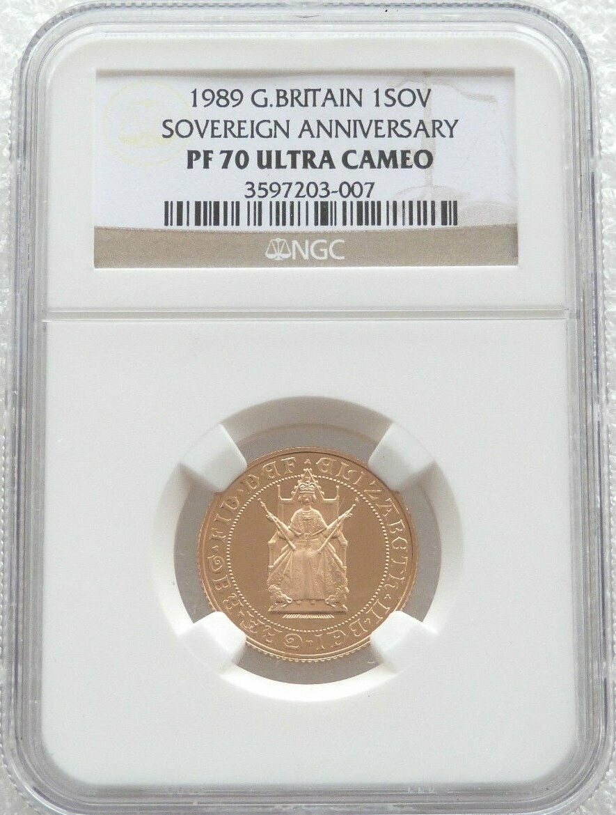 1989 Tudor Rose Full Sovereign Gold Proof Coin NGC PF70 UC