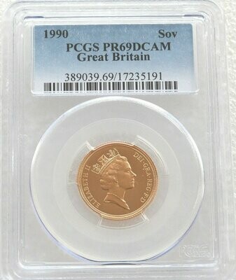 1990 St George and the Dragon Full Sovereign Gold Proof Coin PCGS PR69 DCAM